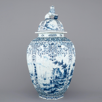 A massive Dutch Delft blue and white vase and cover, ca. 1800